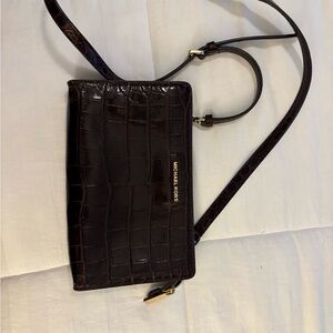 Michael Kors Chocolate Croc Embossed Shoulder Bag